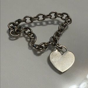 Sterling Silver 925 Italy Heart Charm Link with Clamp Opening Bracelet 7’